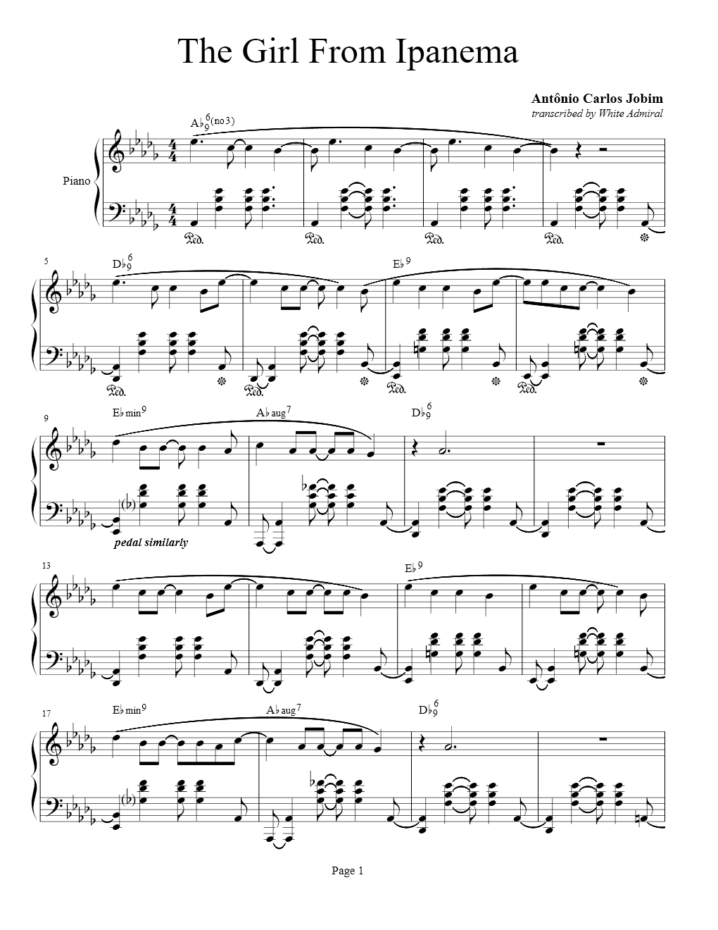 Girl from ipanema deals free piano sheet music